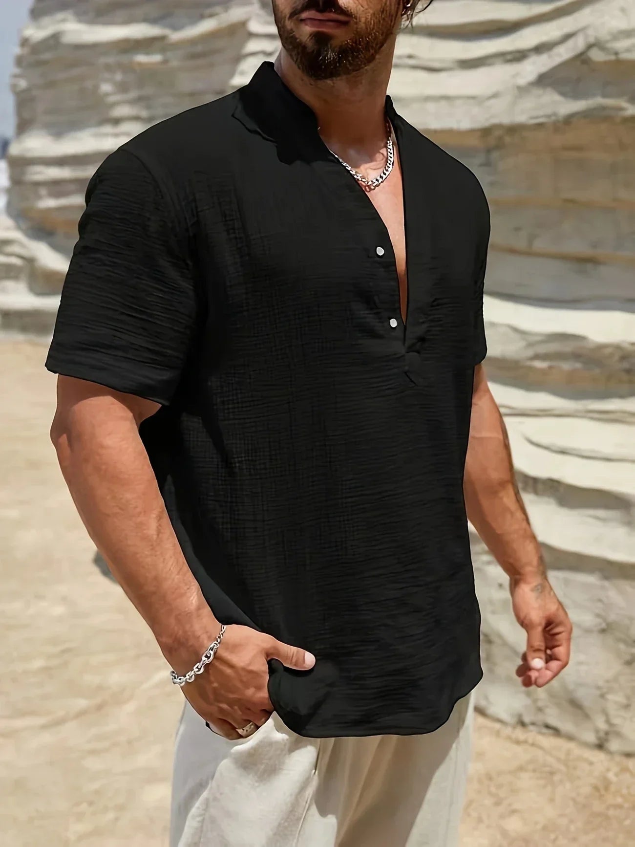 Émile | Chemise d’été élégante à col montant