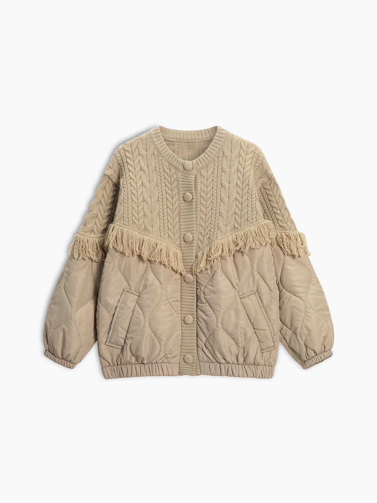 Alizé | Veste matelassée en tricot torsadé patchwork