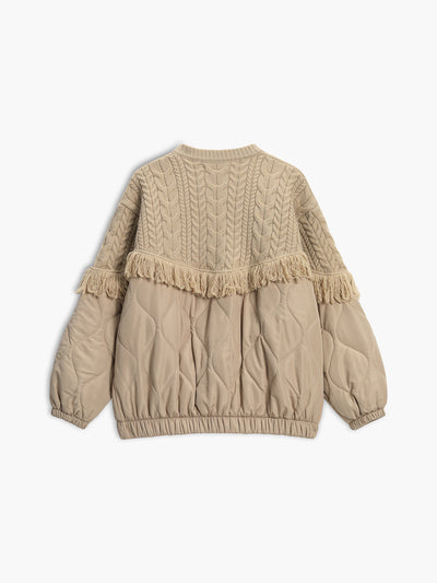 Alizé | Veste matelassée en tricot torsadé patchwork