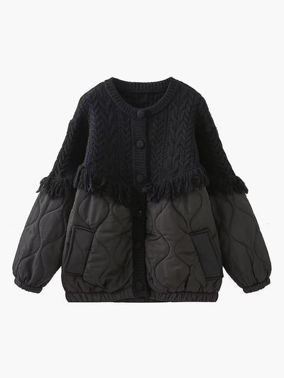 Alizé | Veste matelassée en tricot torsadé patchwork