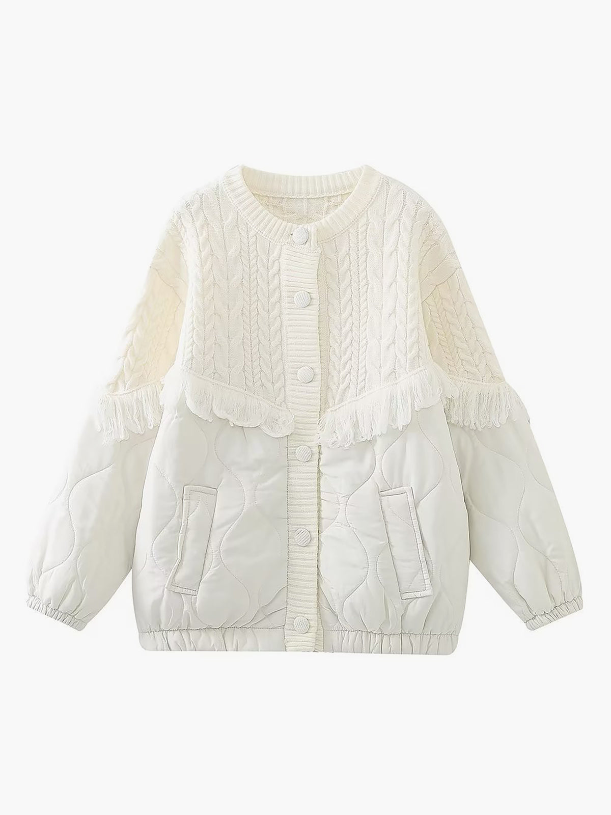 Alizé | Veste matelassée en tricot torsadé patchwork