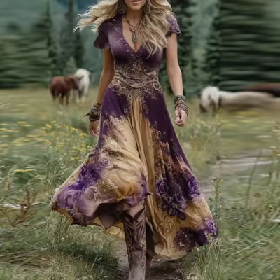 Celeste | Robe fluide à fleurs, coupée sur mesure