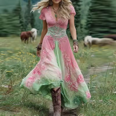 Celeste | Robe fluide à fleurs, coupée sur mesure