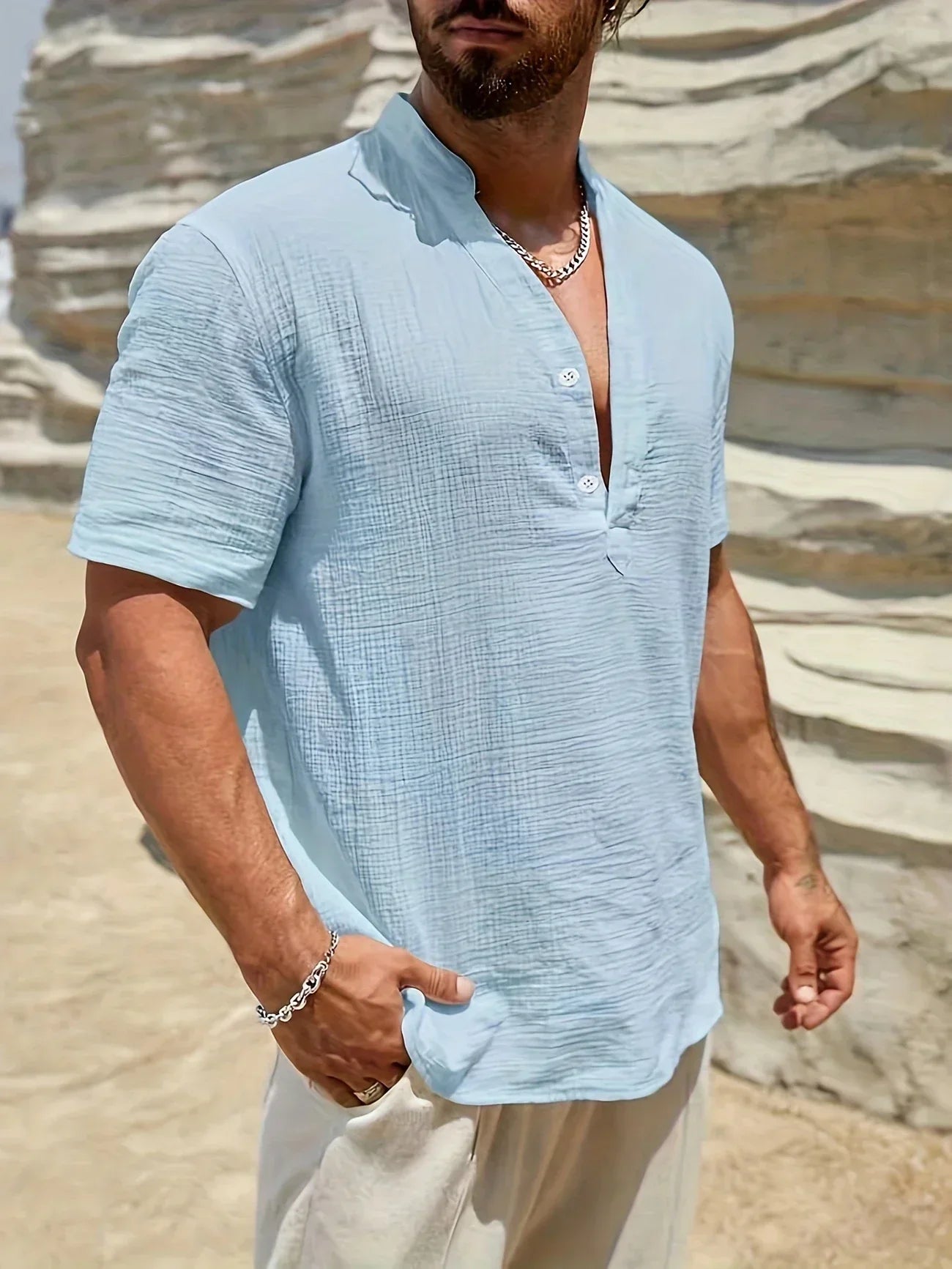 Émile | Chemise d’été élégante à col montant