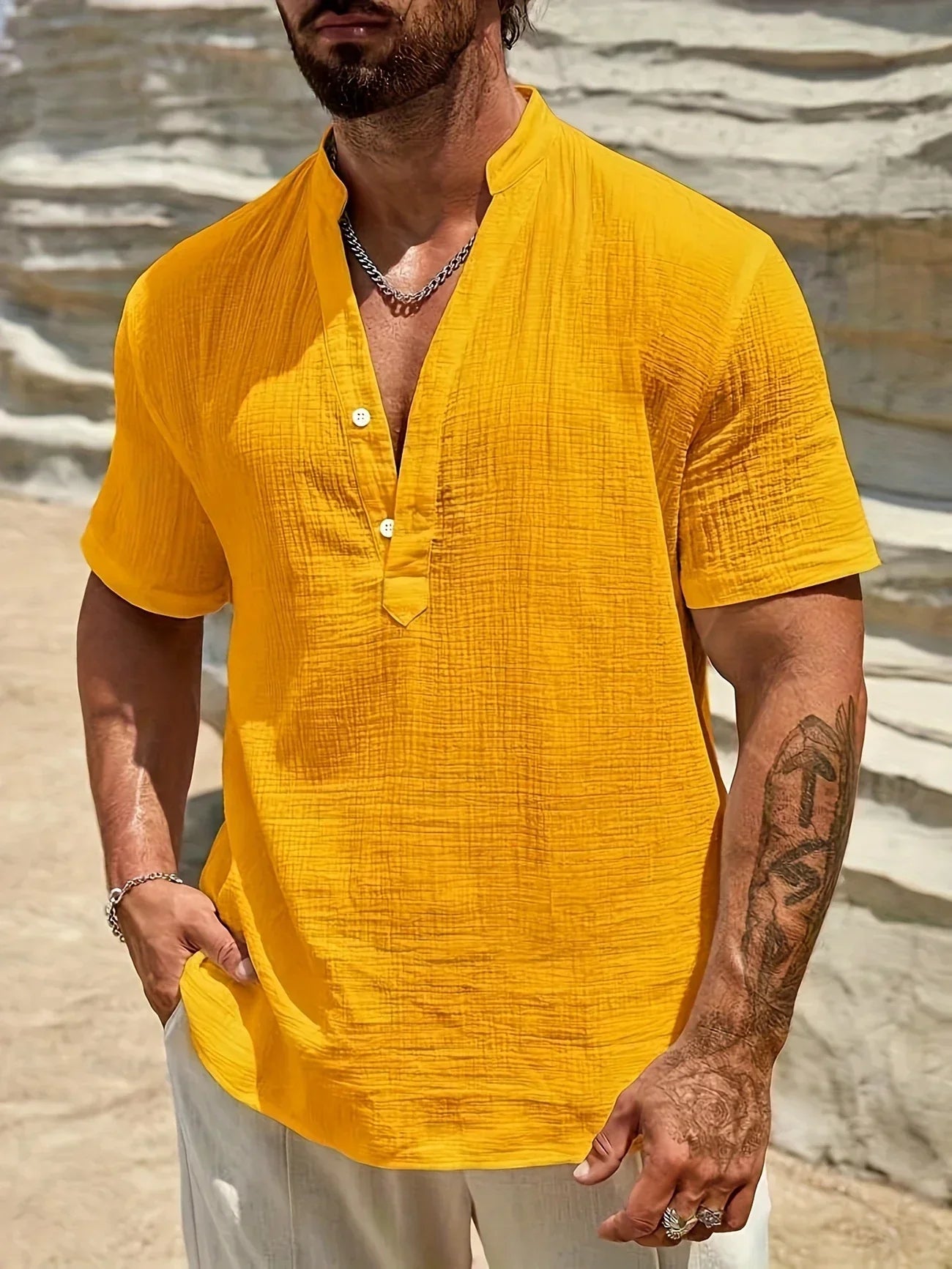 Émile | Chemise d’été élégante à col montant